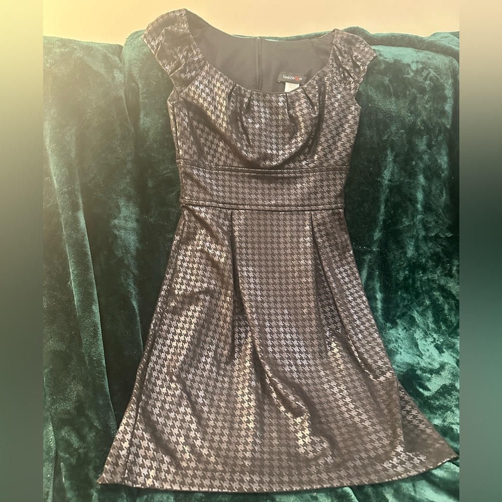 Metallic Houndstooth Babydoll Dress